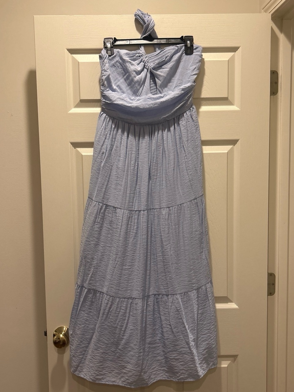 Pink Diamond Light Blue one shoulder Tiered Maxi Dress